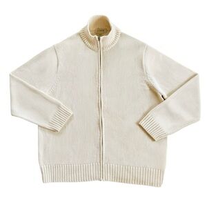 Vintage J. Crew Full Zip Fisherman Style Knit Sweater Mens XL Cream